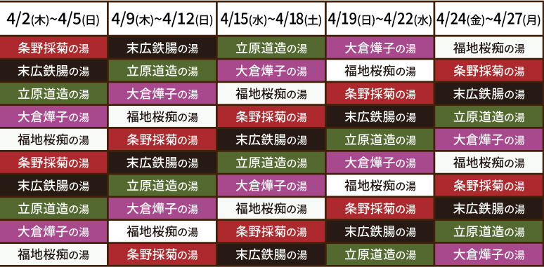コラボ風呂スケジュール（詳細）